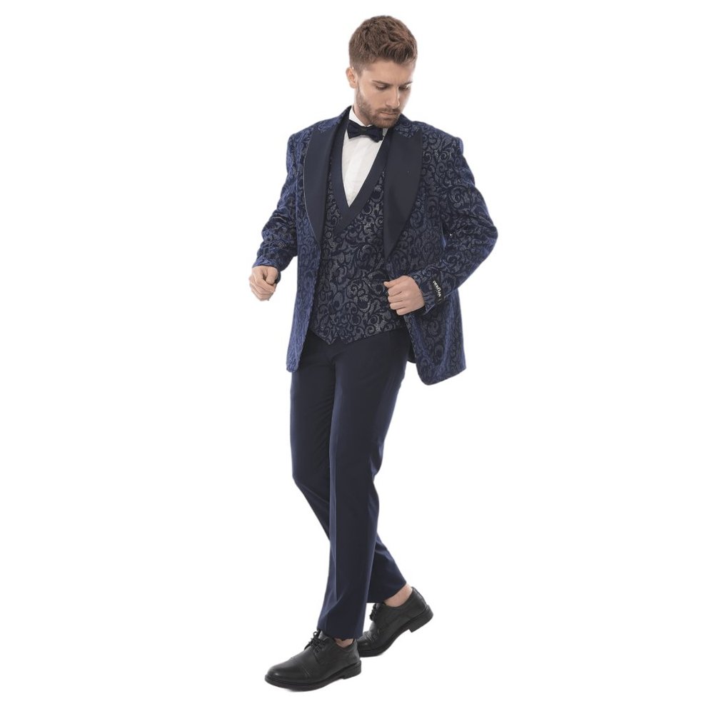 Special Floral Tuxedo, Wide U Peak Lapel, Turkish Import by Derman Suits